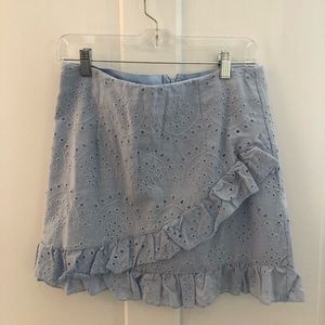 Asymmetrical Ruched Ruffle Trim Embroidery Skirt